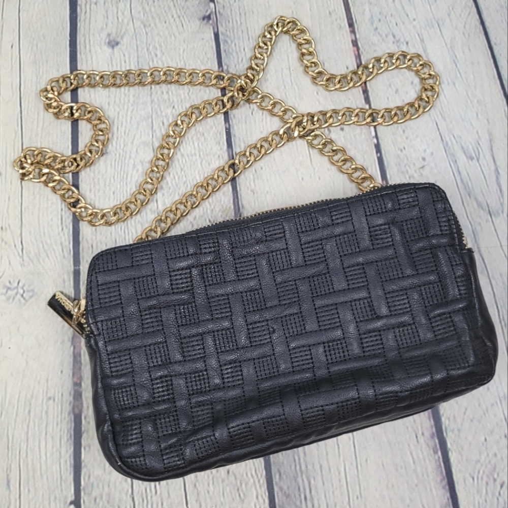 BIG BUDDHA | faux leather woven stitch design convertible gold chain strap purse